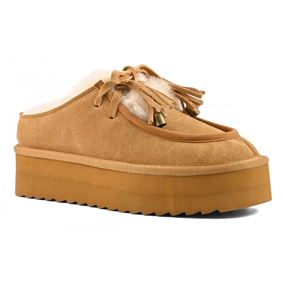 YURO SHEEPSKIN - Sabot plateforme en cuir avec laÃ§age en mouton