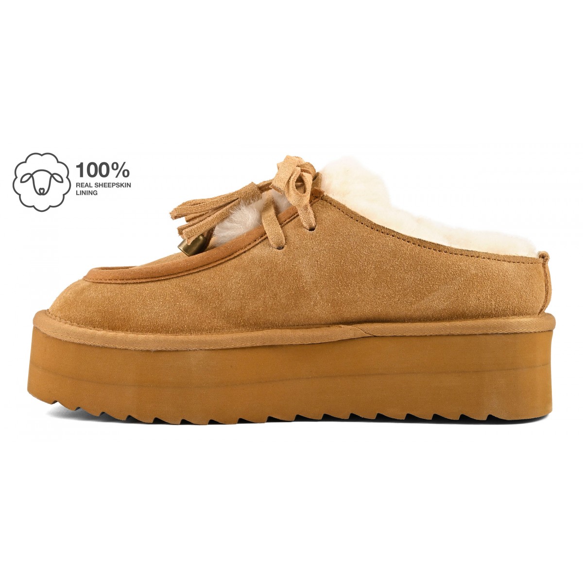 YURO SHEEPSKIN - Sabot plateforme en cuir avec laÃ§age en mouton