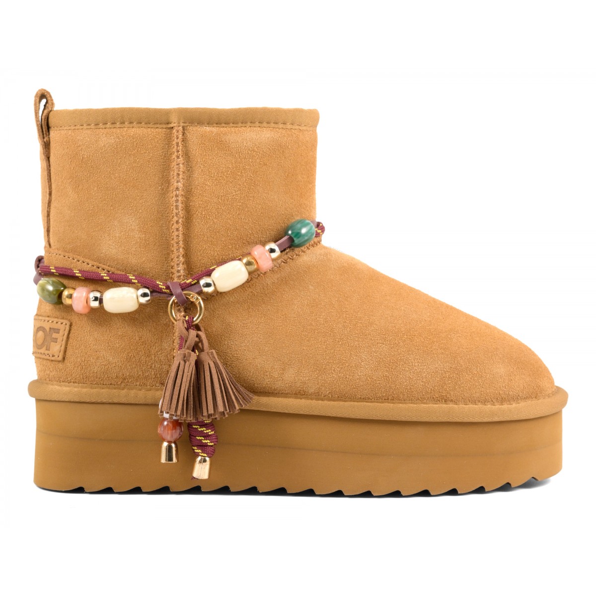 YURO SHEEPSKIN - Plateforme en cuir avec doublure en mouton et accessoire perles