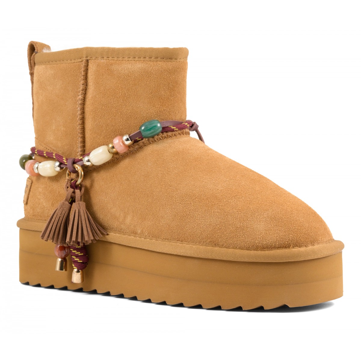 YURO SHEEPSKIN - Plateforme en cuir avec doublure en mouton et accessoire perles