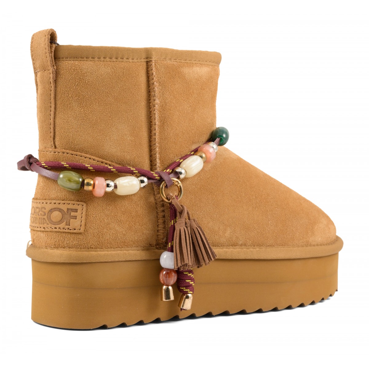 YURO SHEEPSKIN - Plateforme en cuir avec doublure en mouton et accessoire perles