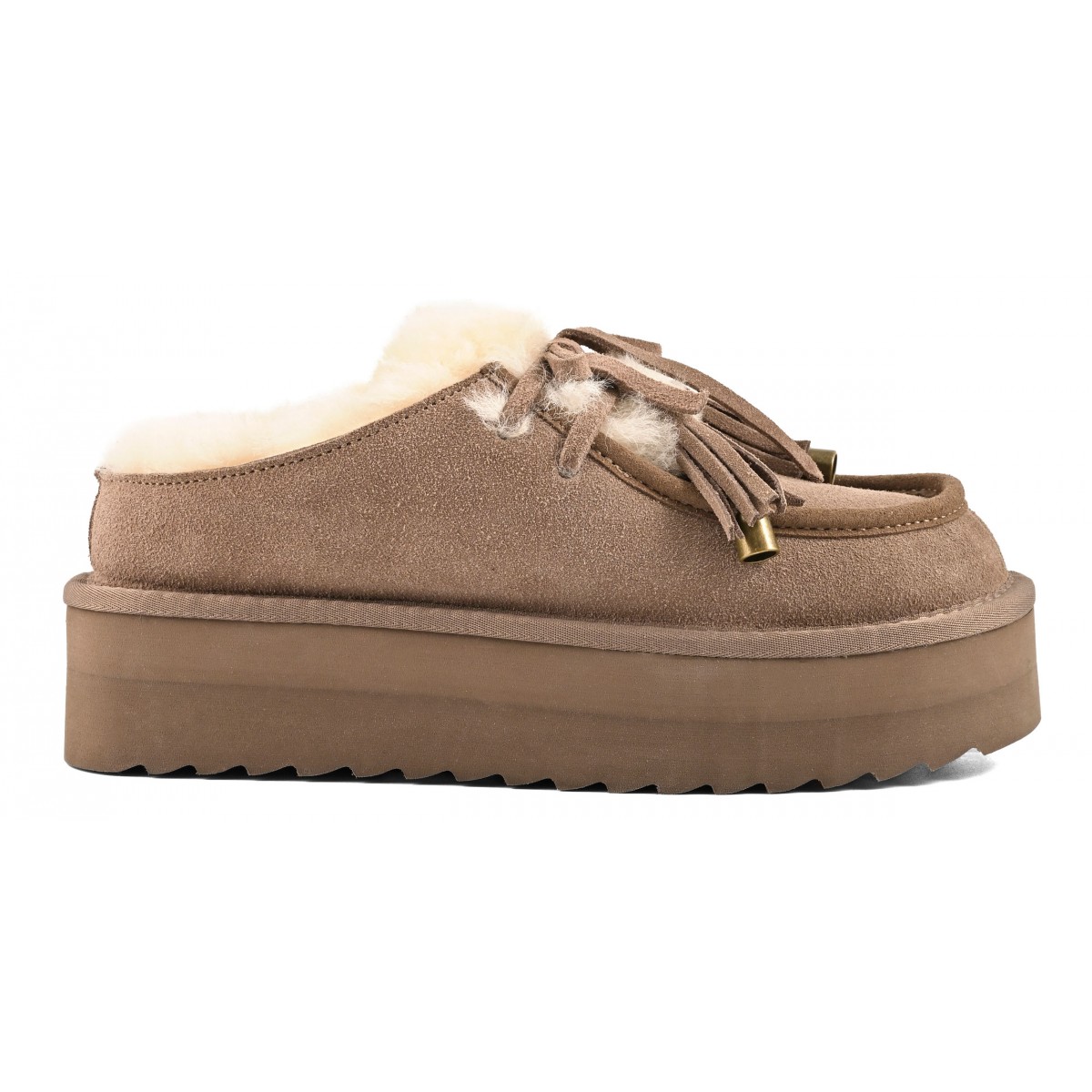 YURO SHEEPSKIN - Sabot plateforme en cuir avec laÃ§age en mouton