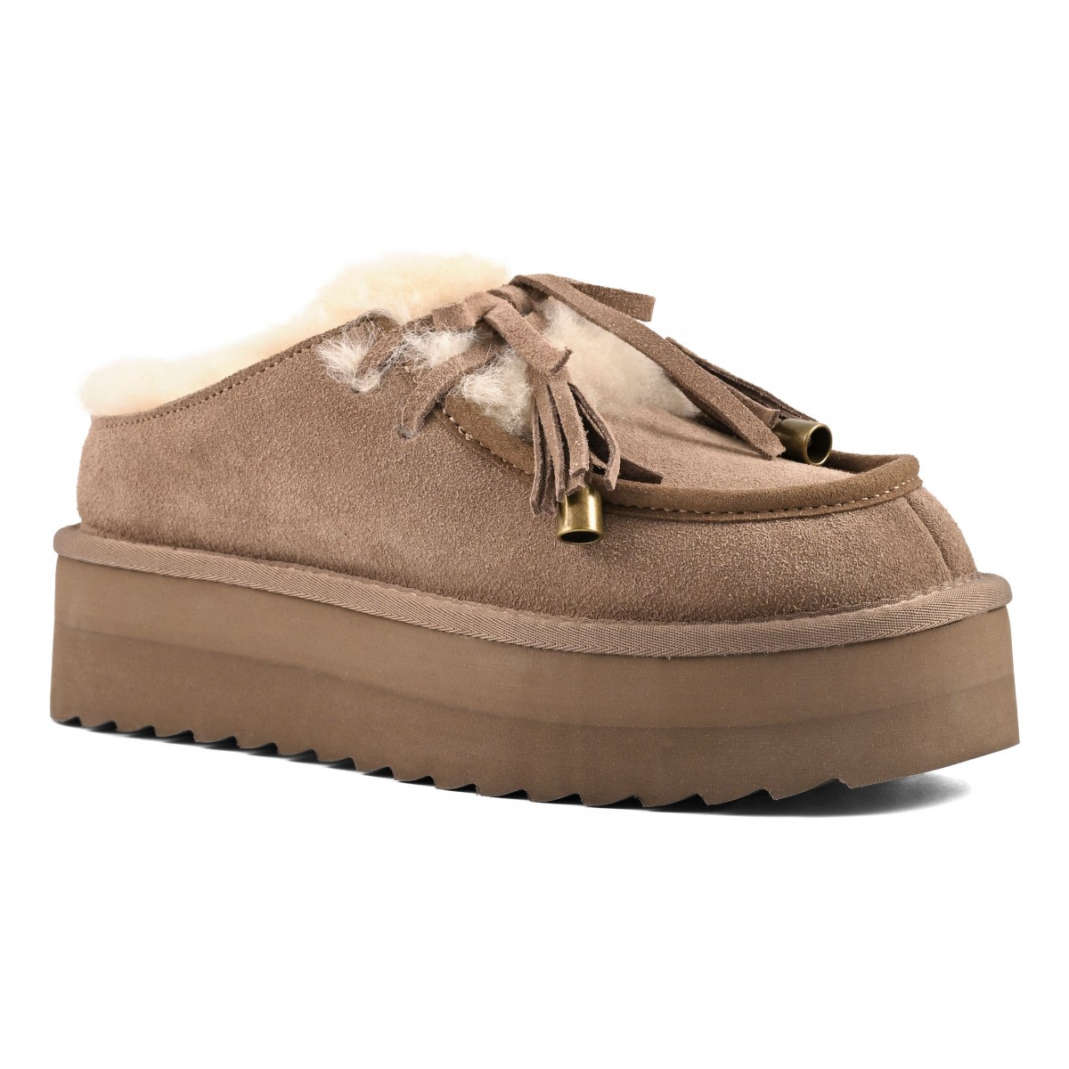 YURO SHEEPSKIN - Sabot plateforme en cuir avec laÃ§age en mouton