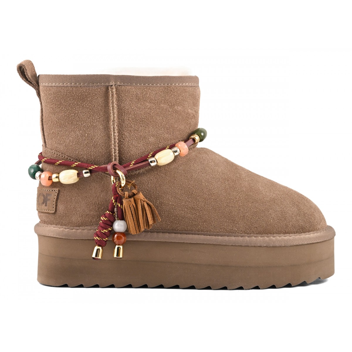 YURO SHEEPSKIN - Plateforme en cuir avec doublure en mouton et accessoire perles