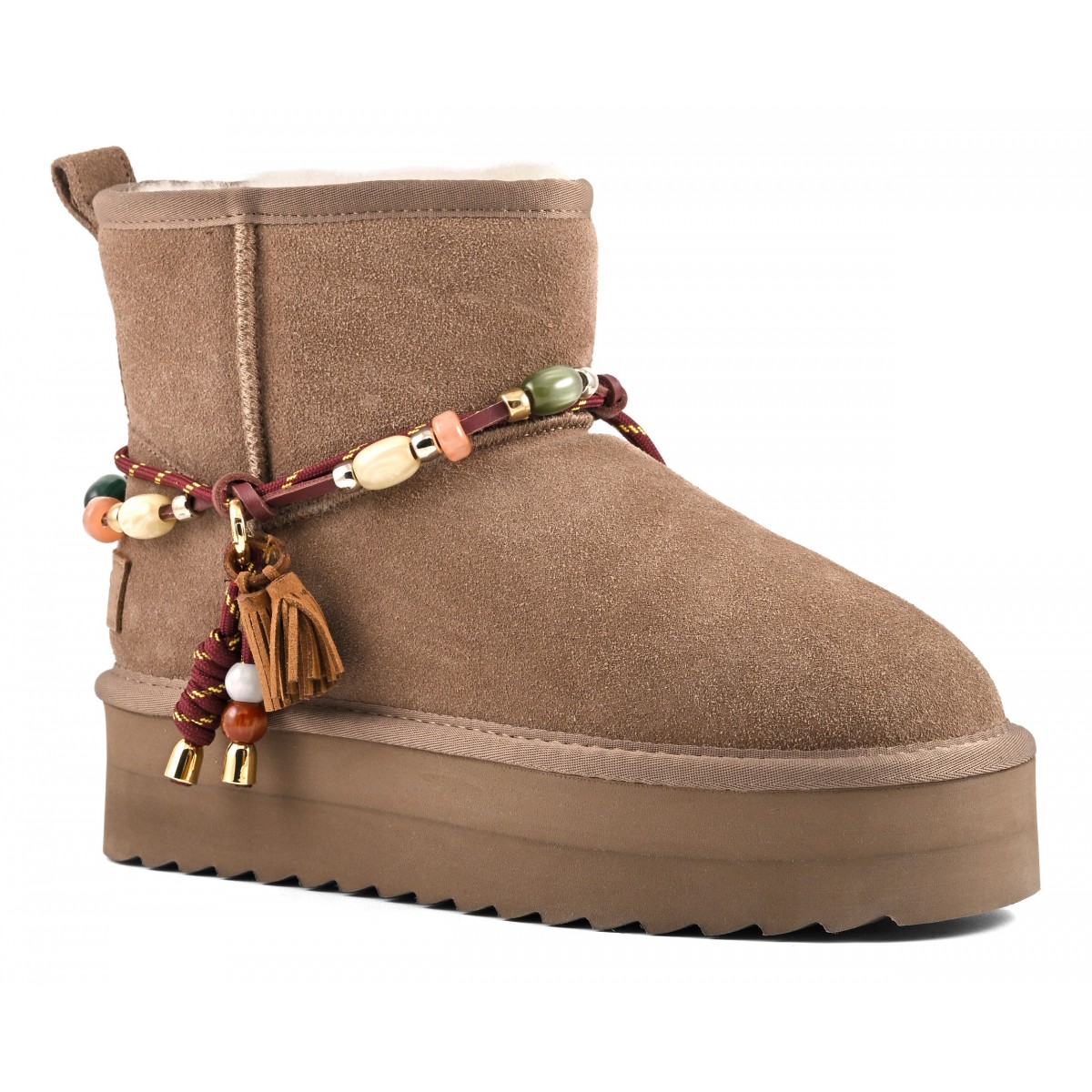 YURO SHEEPSKIN - Plateforme en cuir avec doublure en mouton et accessoire perles