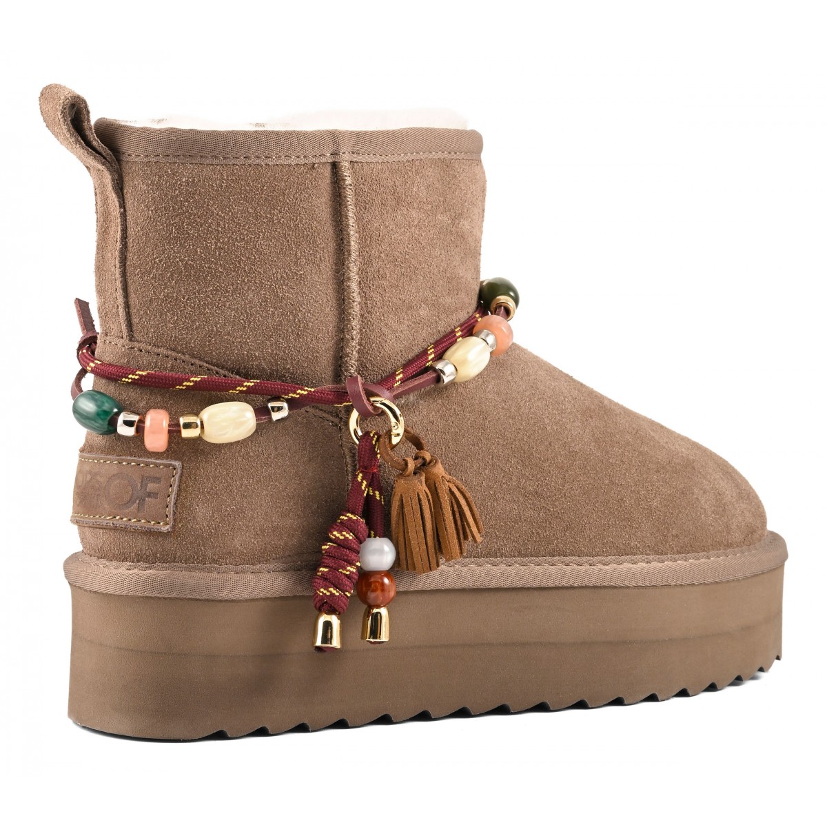YURO SHEEPSKIN - Plateforme en cuir avec doublure en mouton et accessoire perles