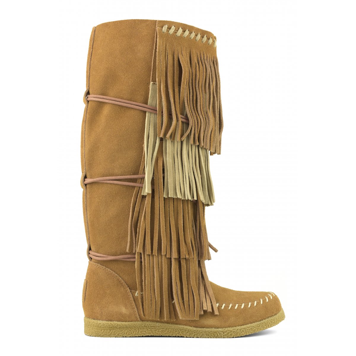 High Indian boot with multi layers of fringes and adjustable lace with ...