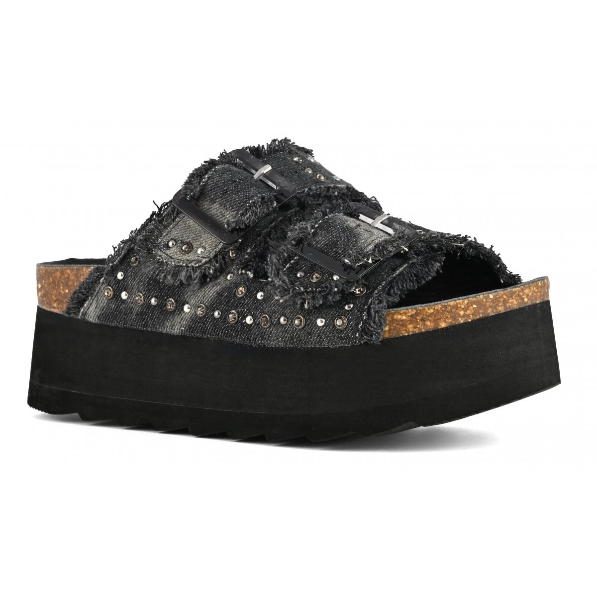 Sandales avec plateforme en denim avec strass