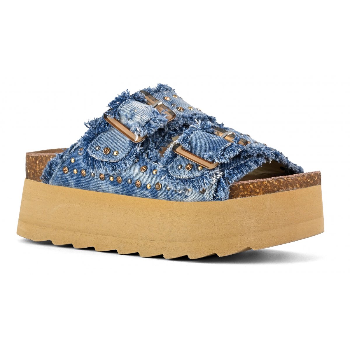 Sandales avec plateforme en denim avec strass