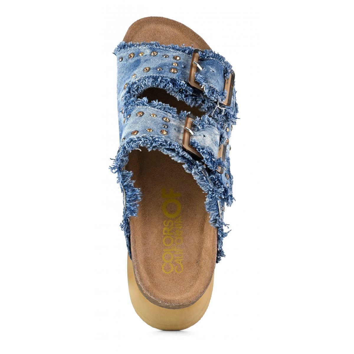 Sandales avec plateforme en denim avec strass