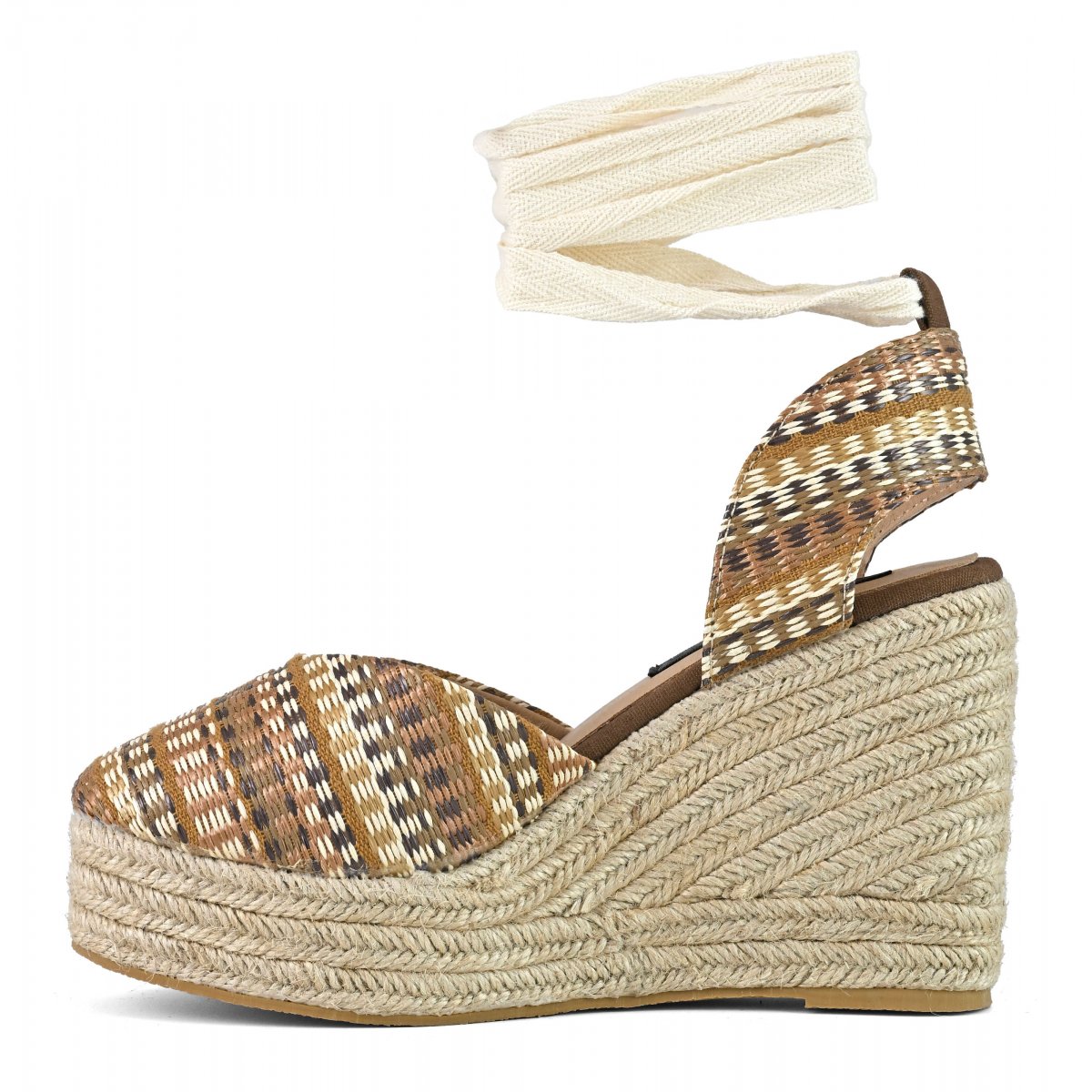 Sandales à semelle compensée avec raphia multicolore