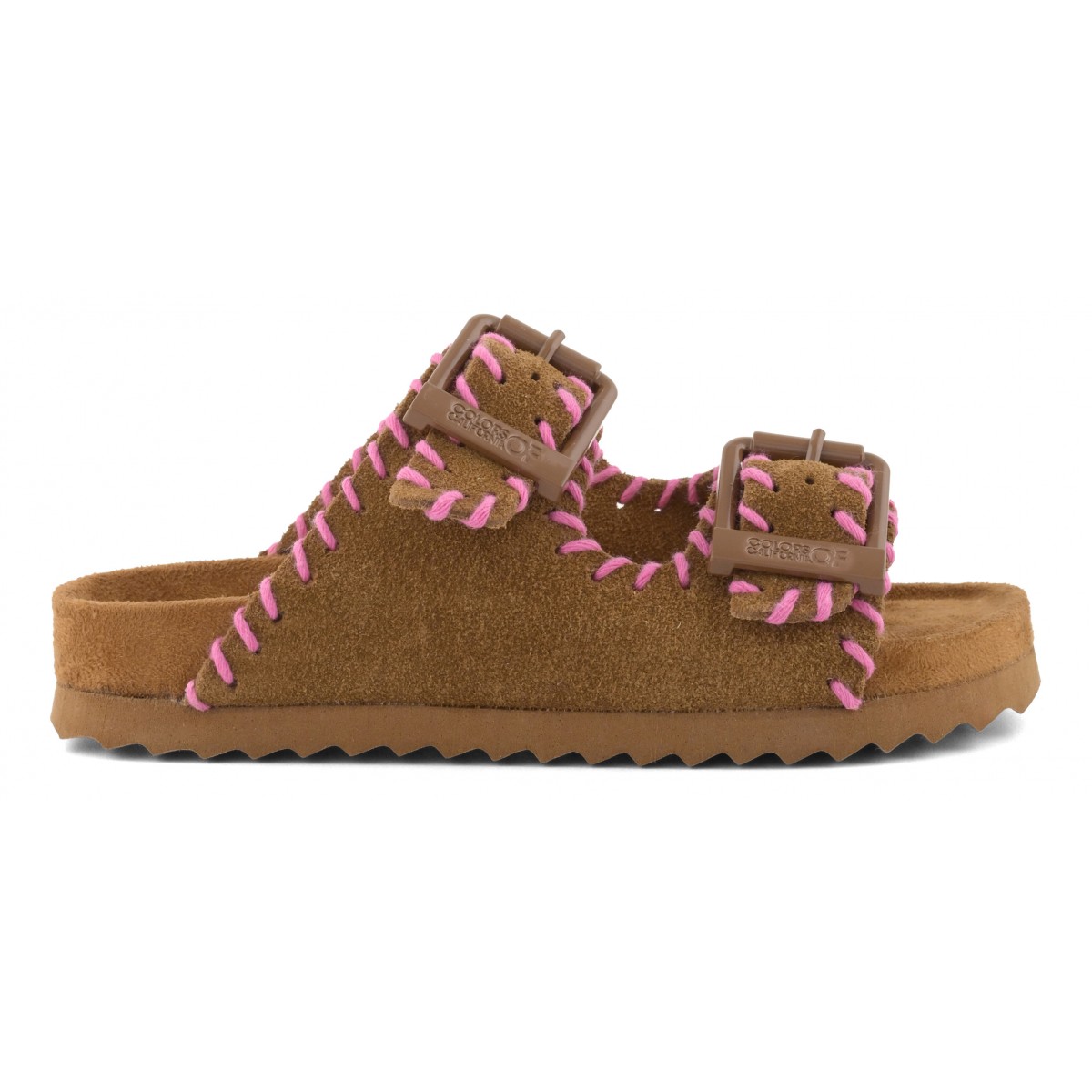 SLOFIK - Sandale en daim avec surpiqûres