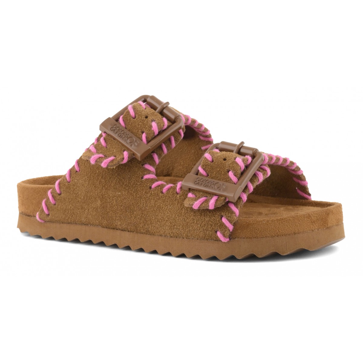 SLOFIK - Sandale en daim avec surpiqûres