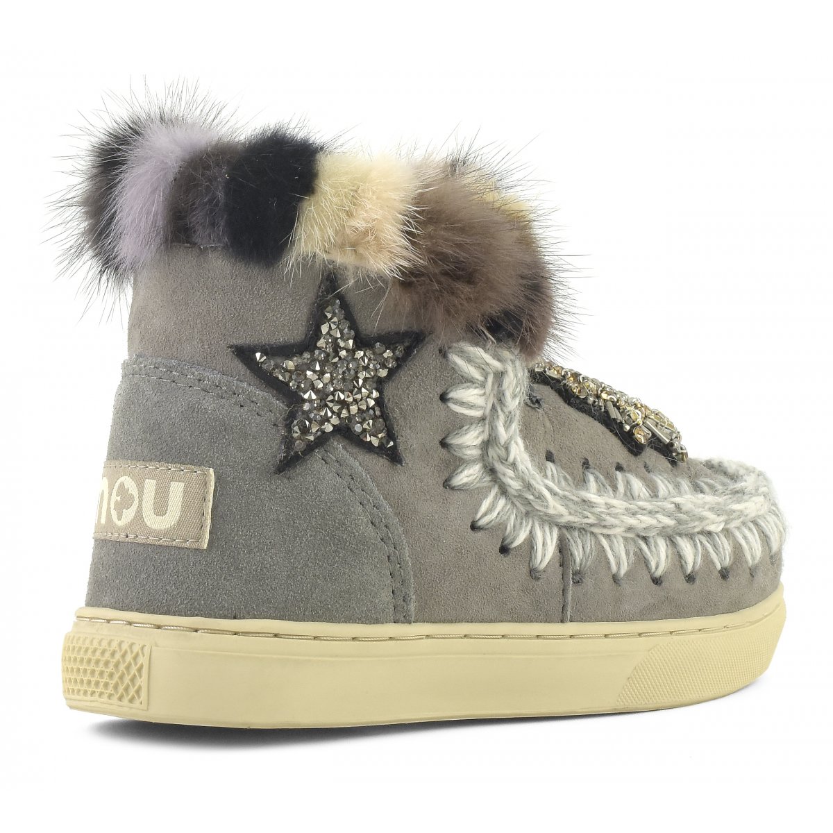 Eskimo sneaker kid star patches & mink fur trim NGRE img 3