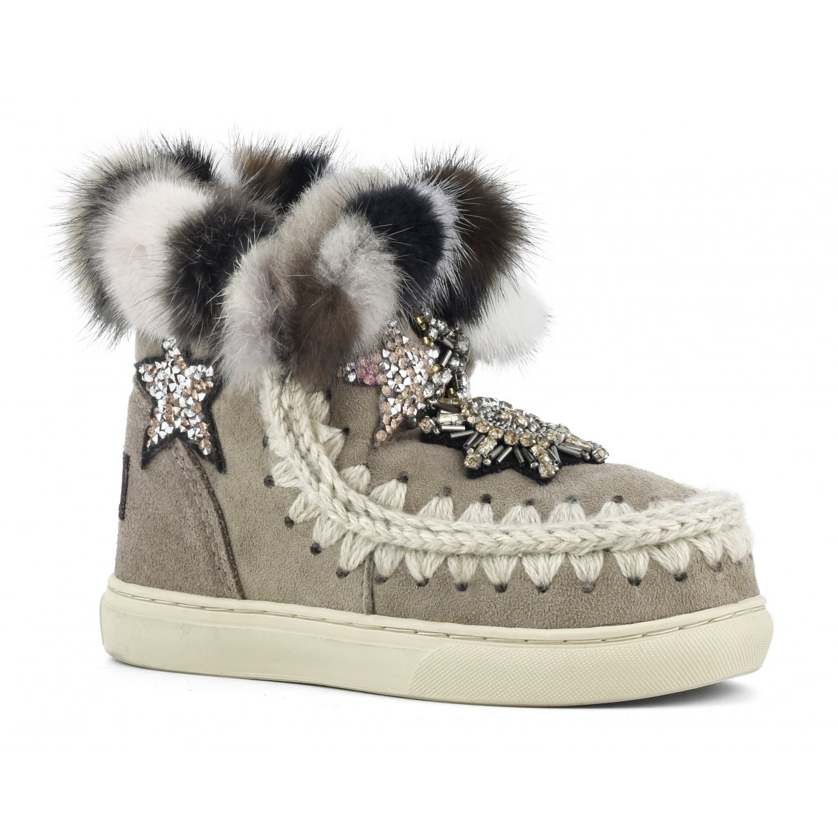Eskimo sneaker kid star patches & mink fur trim ELGRY img 2