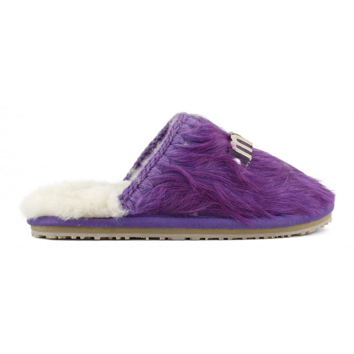 Closed toe fur slipper with logo long hair ponyskin LHPPUR img 1