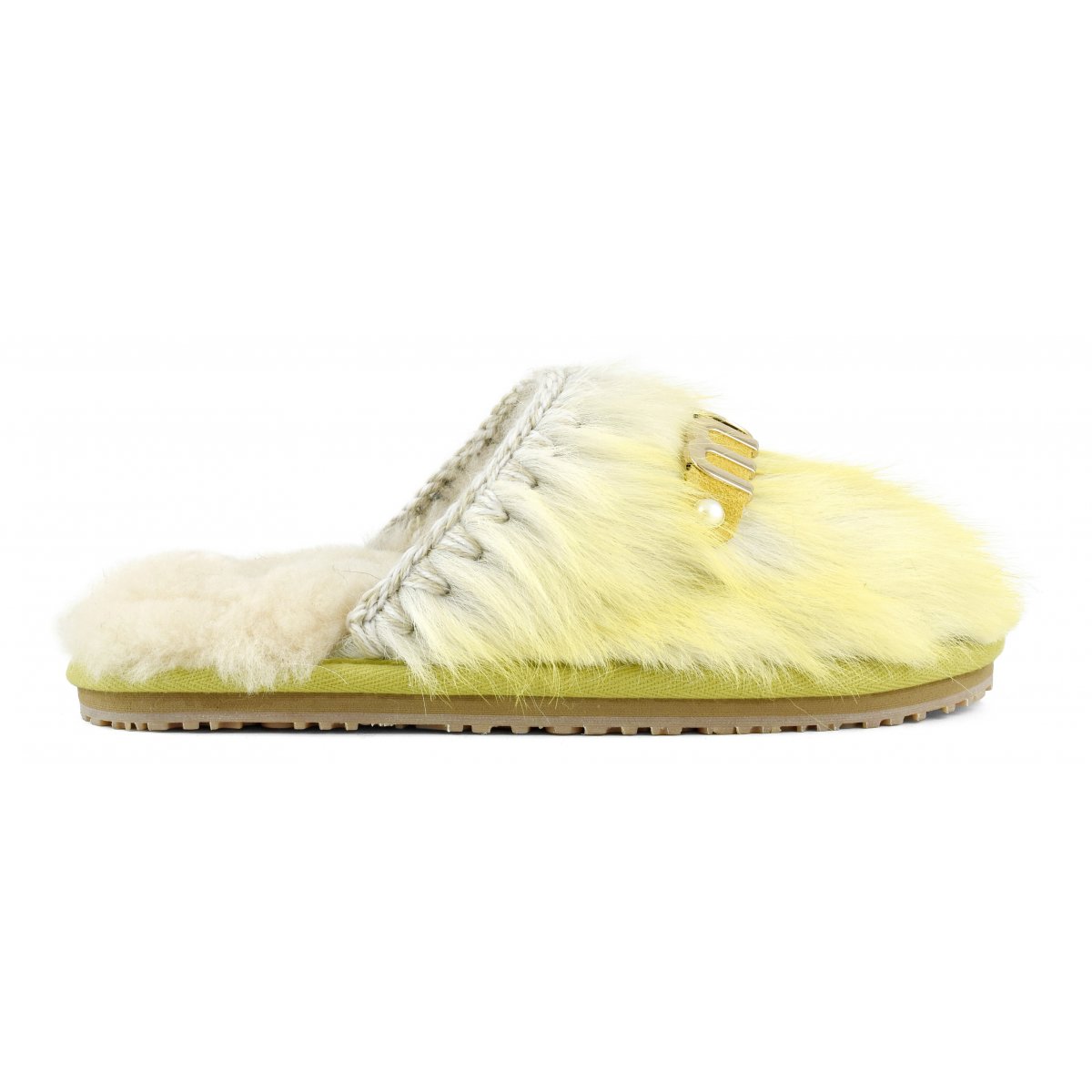 Closed toe fur slipper with logo long hair ponyskin LHPWHI img 1