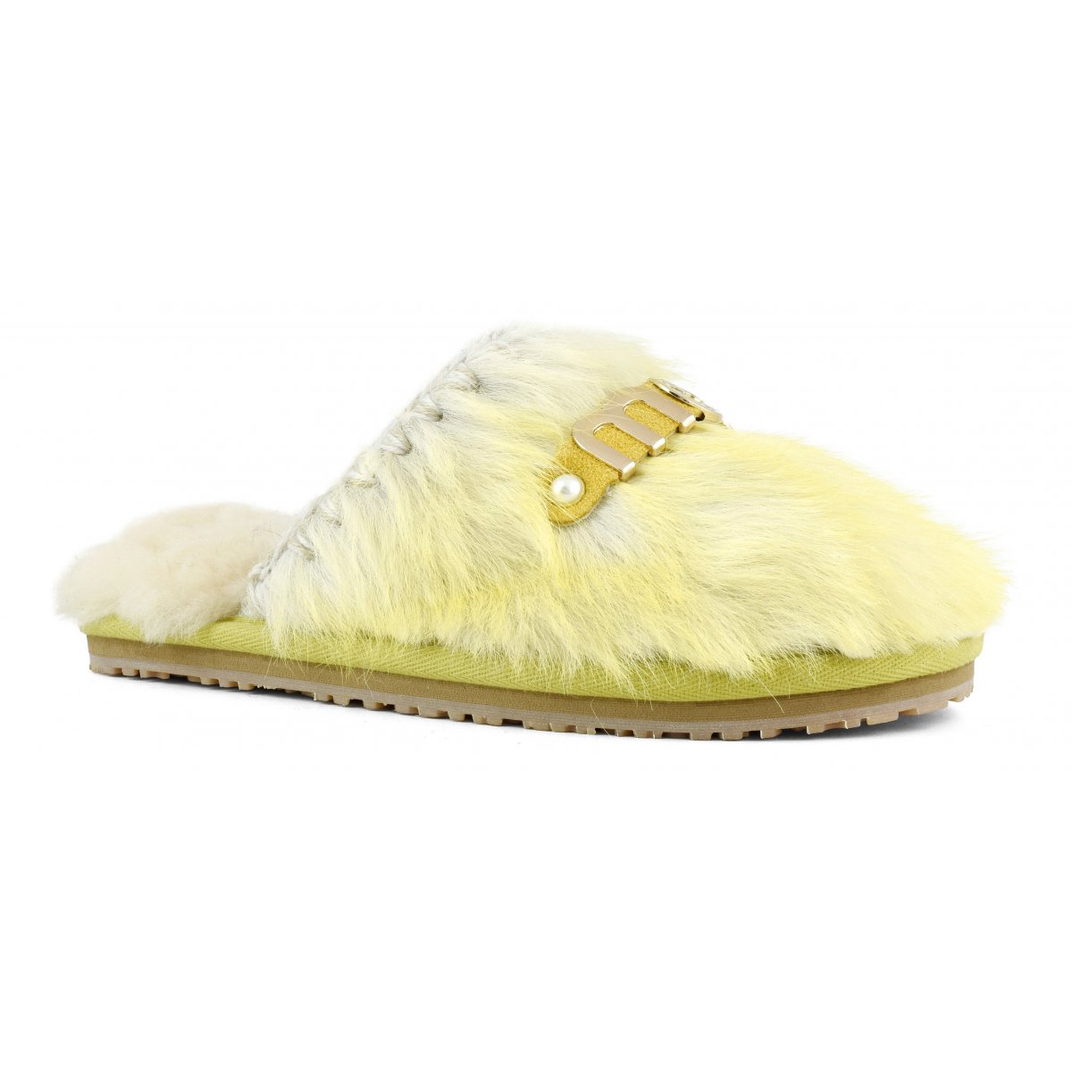 Closed toe fur slipper with logo long hair ponyskin LHPWHI img 2