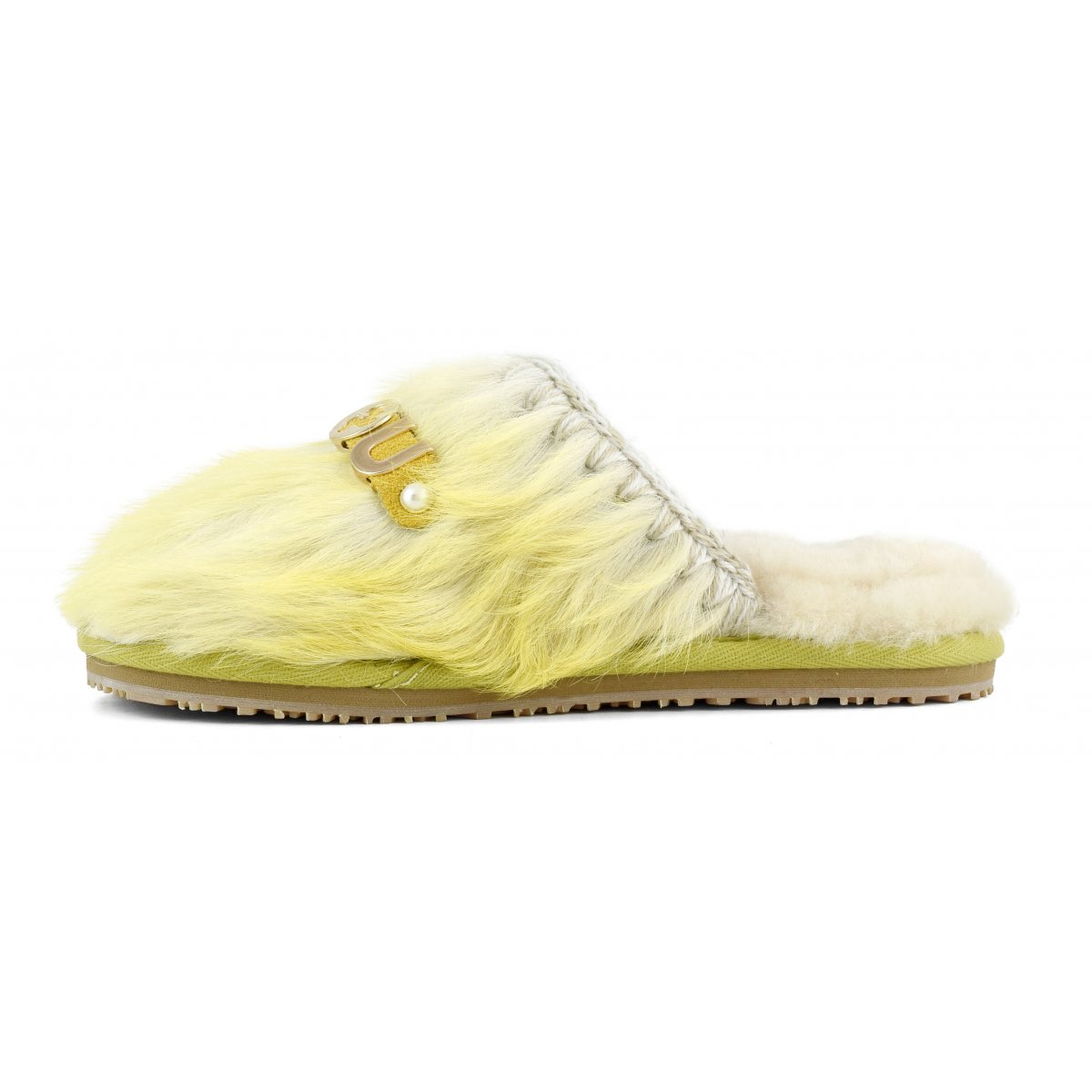 Closed toe fur slipper with logo long hair ponyskin LHPWHI img 5