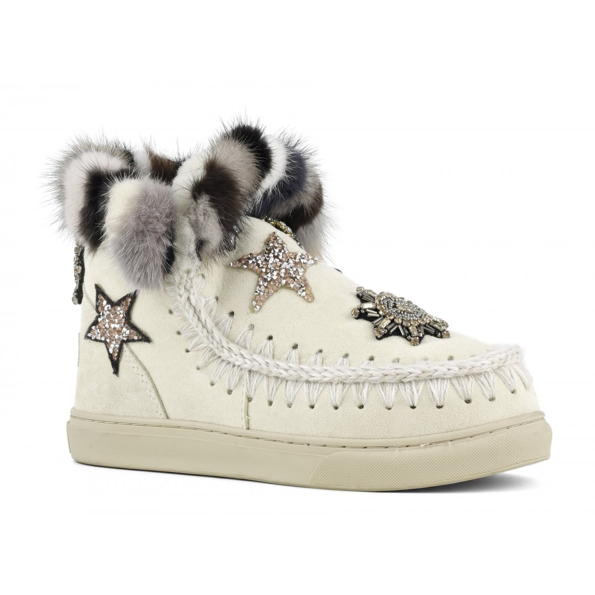 Eskimo sneaker star patches &amp; mink fur trim VAN img 2