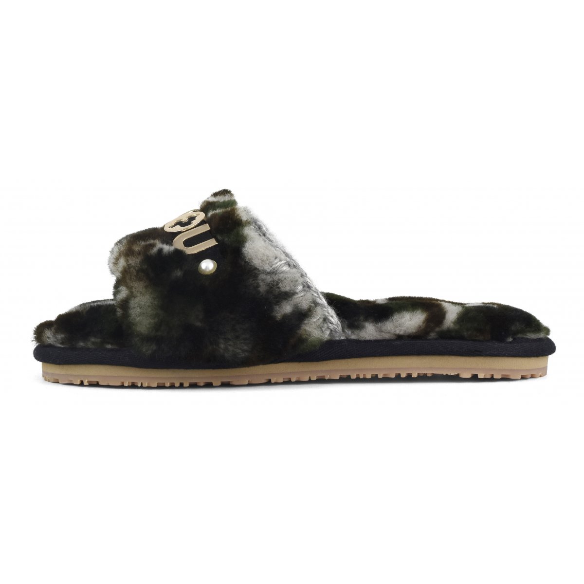 Slide fur slipper with logo CAMO img 5