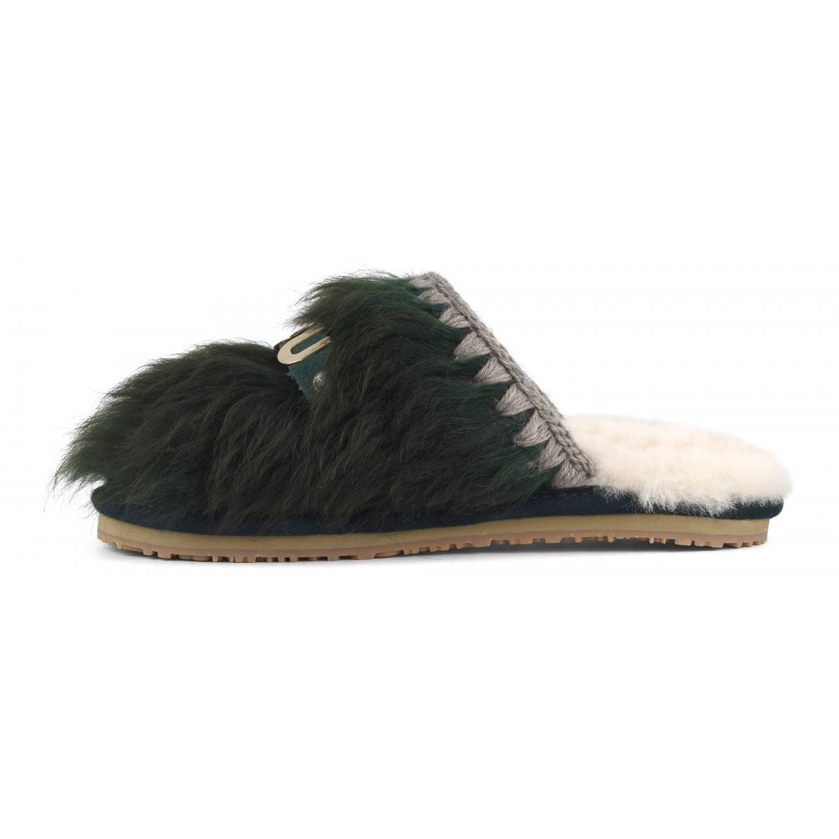 Closed toe fur slipper with logo long hair ponyskin LHPGRE img 5