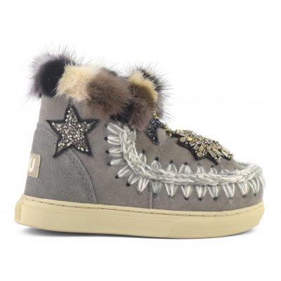 Eskimo sneaker kid star patches & mink fur trim NGRE