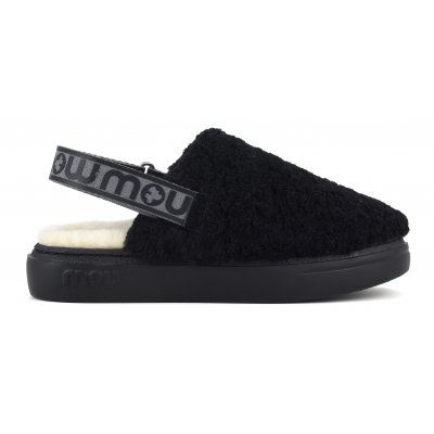 Bold clog curly sheepskin & backstrap BKBK