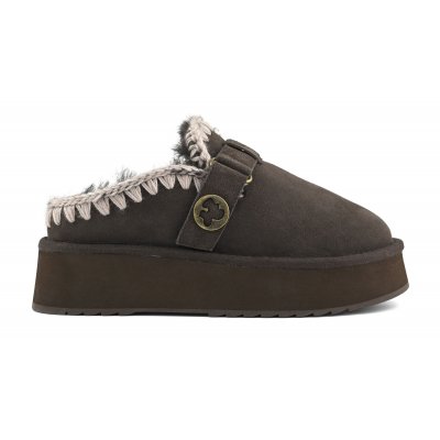 Platform clog with buckle logo MOCHA