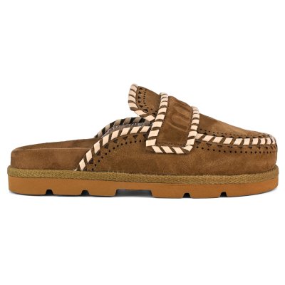 Low bio sabot leather stitching NUTBR