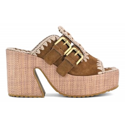 Raffia platform two-buckles NUTBR