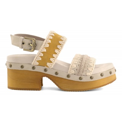 Two straps high heel wood clog AMBGO
