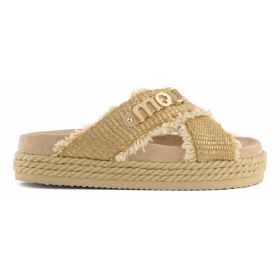 Criss-cross sandal raffia metal RMNAT