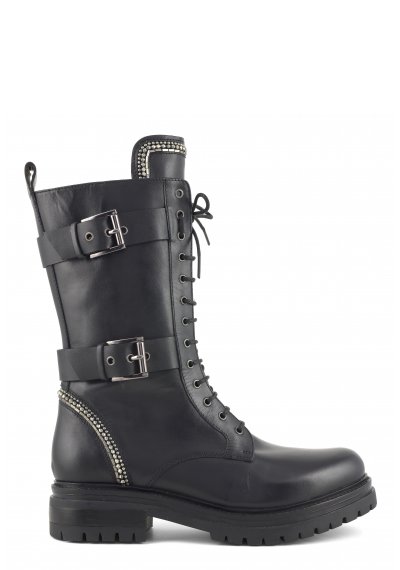 Combat leather boot with laces and internal zip