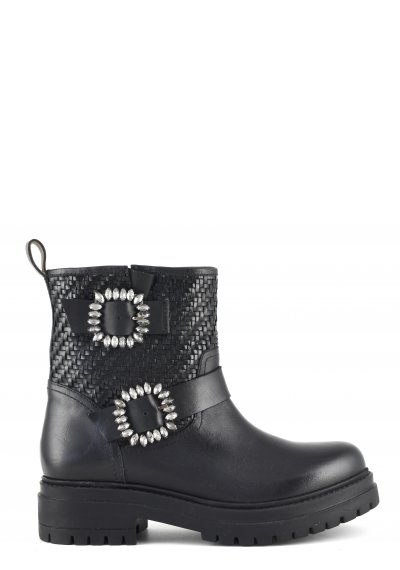 Short biker boot woven leather