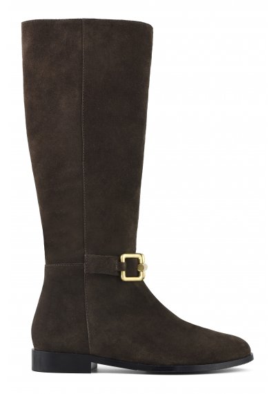 Suede riding boots with metal clamp