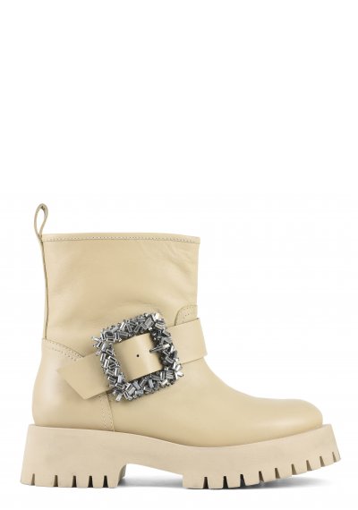 Biker boots with jewel buckle