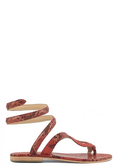 Wrap up pyton printing leather sandal