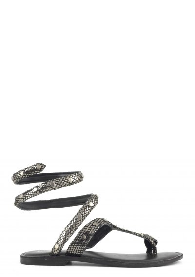 Wrap up laminated leather sandal with studs