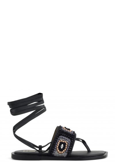 Embroidery and beads lace-up sandal