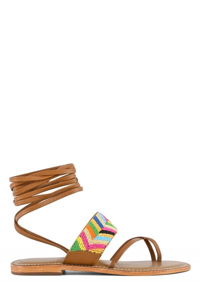 Thong strappy sandal with beads