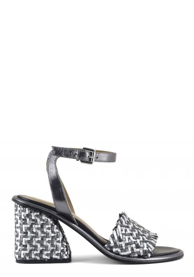 Woven leather slingback heel sandal