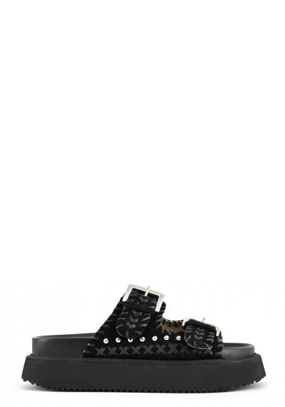 Leather platform ethnic stitchings