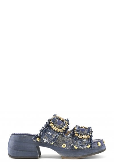 Denim open toe clog jewel buckles