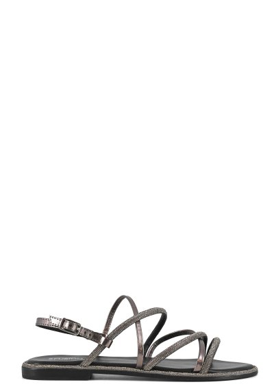 Slingback sandal leather and rhinestones mix