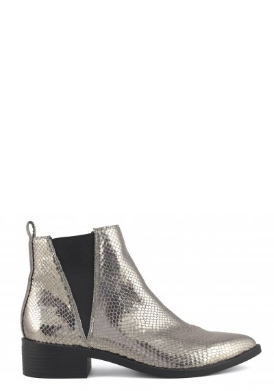 Low heel croc embossed ankle boot