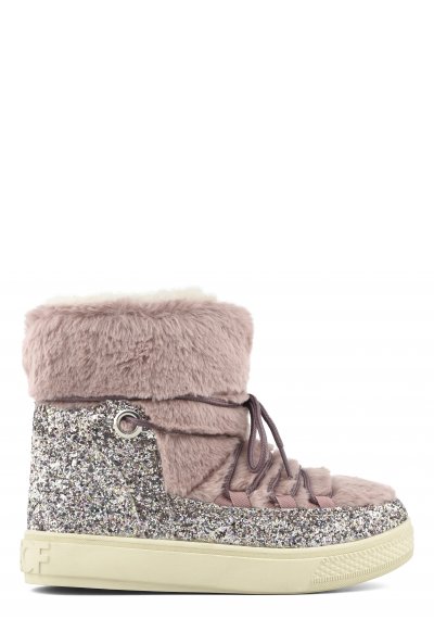 Snow boot in faux fur and glitter with laces