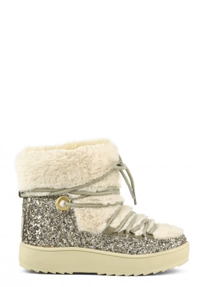 Winter boot with faux fur, glitter and laces