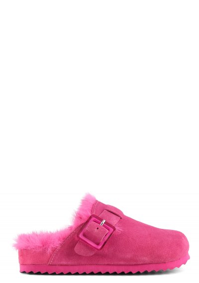 Furry suede sabot