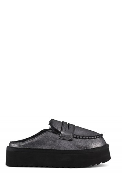 Metal suede loafer on platform sole